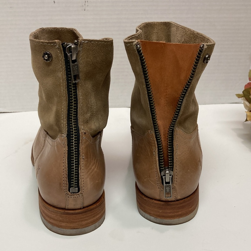 FRYE JAMIE TAN LEATHER SUEDE ANKLE BOOTIES - Picture 7 of 12